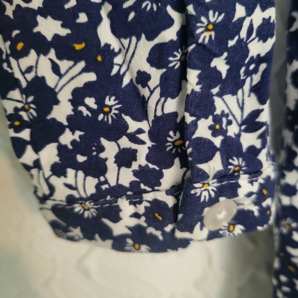 Old Navy Blue & White Floral Rayon Long Sleeve Midi Dress Women's Large - Picture 4 of 9